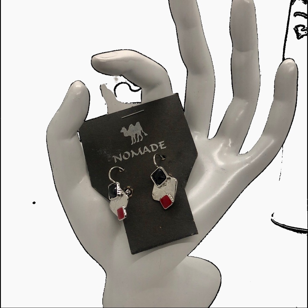 Nomad Earrings - Silver with Black and Red Squares